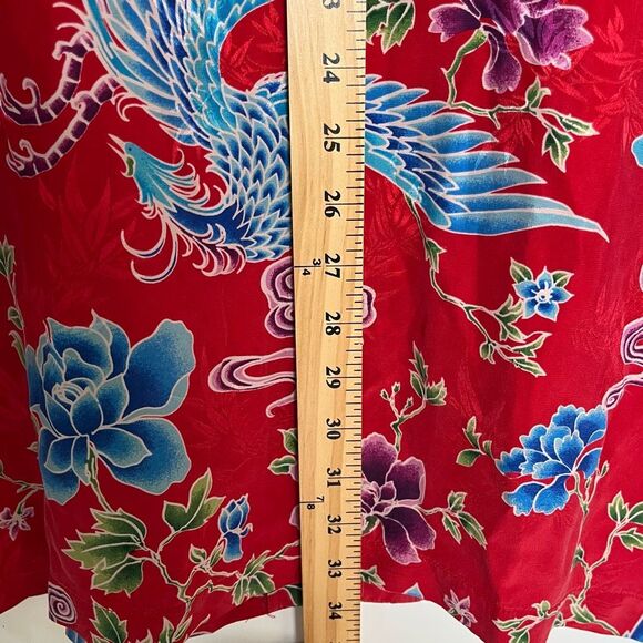 Chico's Silk Asian Art Kimono Top Womens XL 3 Floral Phoenix Red Artsy Lagenlook - Picture 8 of 11